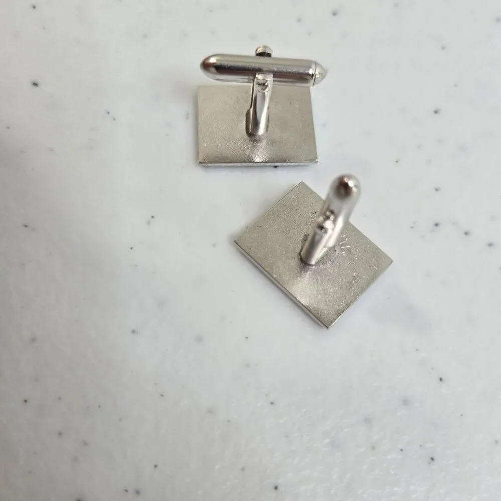 Swank Cufflinks Silver Tone Black Rectangle Diagonal Modern Stylized